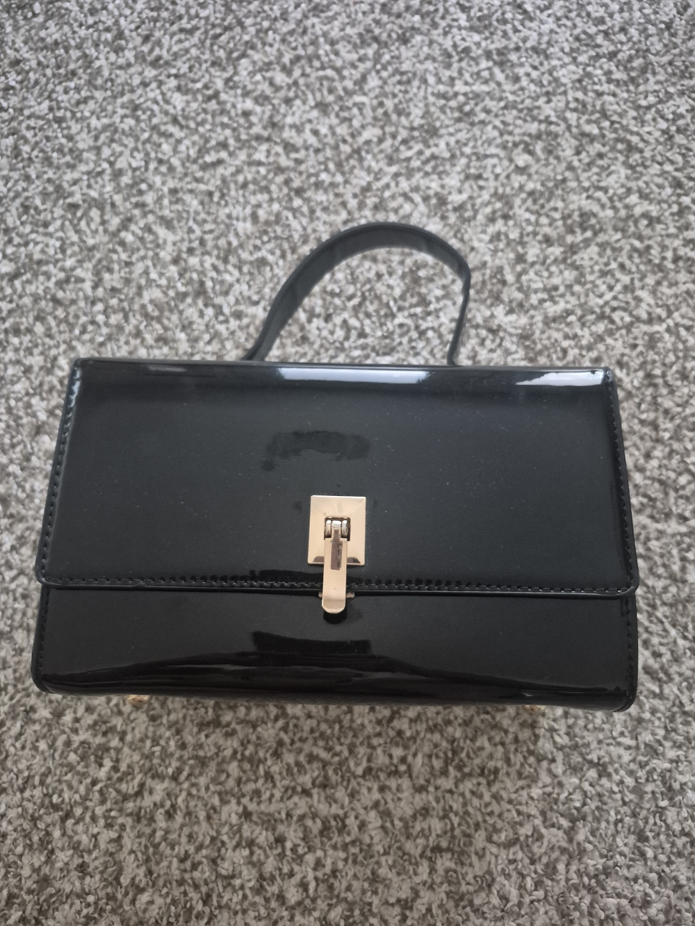 Handbag Republic Black Patent Structured Top Handle Bag Excellent Condition